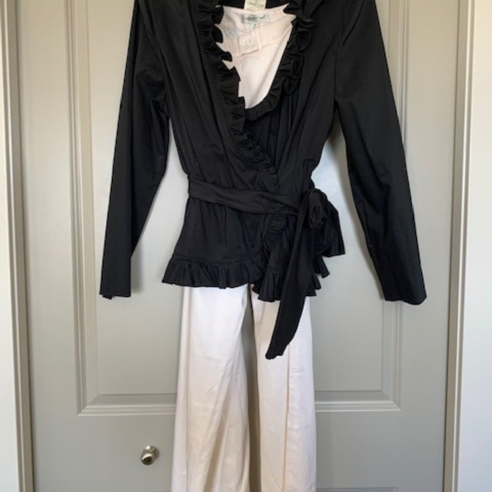 Black ruffle and Ivory Pant Set